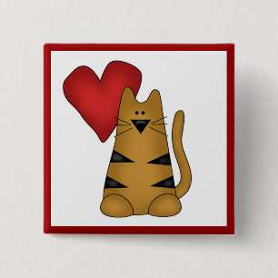 Heart and Striped Cat Tshirts and Gifts 15 Cm Square Badge