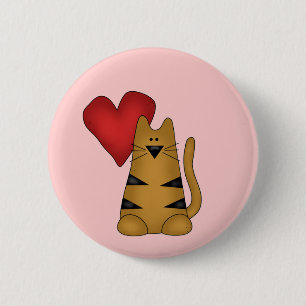 Heart and Striped Cat Tshirts and Gifts 6 Cm Round Badge