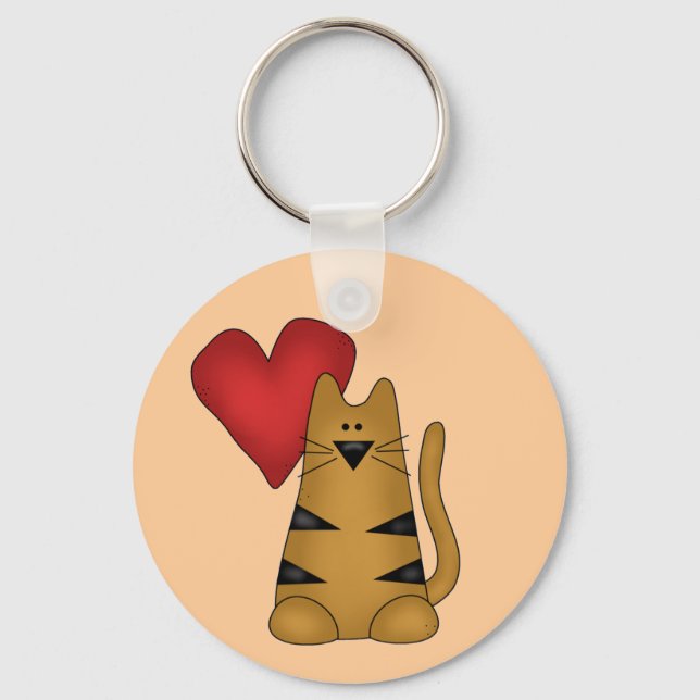 Heart and Striped Cat Tshirts and Gifts Key Ring (Front)
