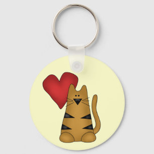 Heart and Striped Cat Tshirts and Gifts Key Ring