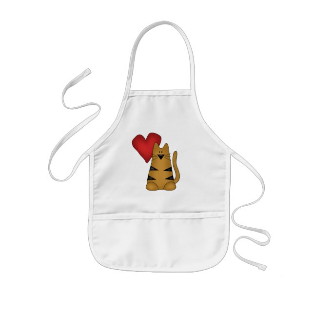Heart and Striped Cat Tshirts and Gifts Kids Apron (Front)