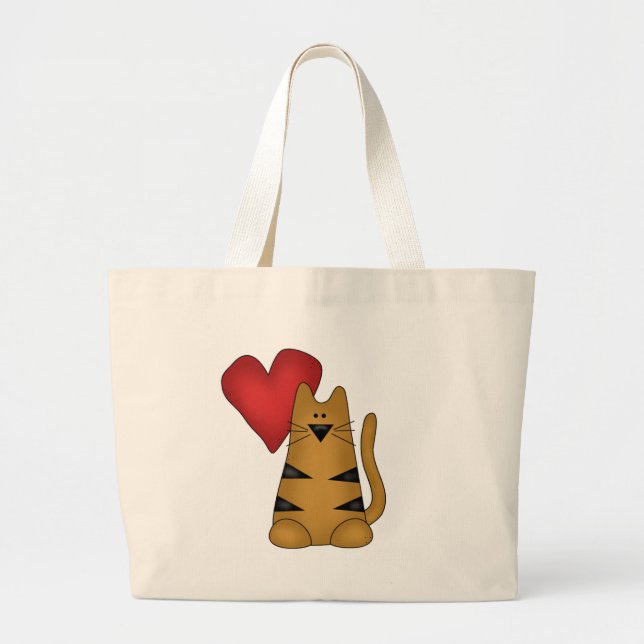 Heart and Striped Cat Tshirts and Gifts Large Tote Bag (Front)