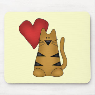 Heart and Striped Cat Tshirts and Gifts Mouse Pad