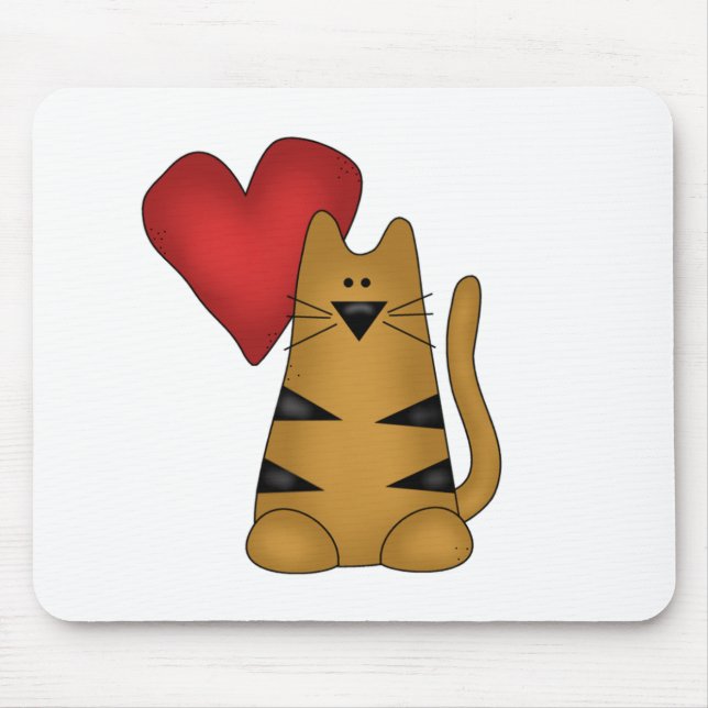 Heart and Striped Cat Tshirts and Gifts Mouse Pad (Front)