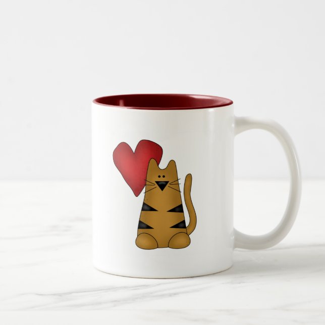 Heart and Striped Cat Tshirts and Gifts Two-Tone Coffee Mug (Right)