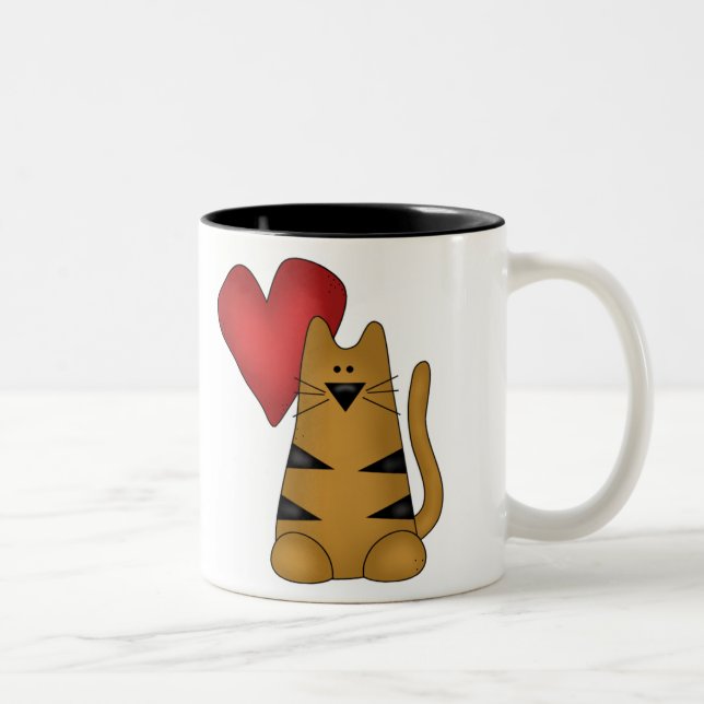 Heart and Striped Cat Two-Tone Coffee Mug (Right)