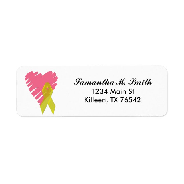 Heart and Yellow Ribbon Return Address Labels (Front)