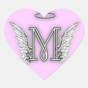 Heart Angel Wings Monogram Heart Sticker