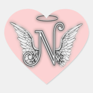 Heart Angel Wings Monogram Heart Sticker