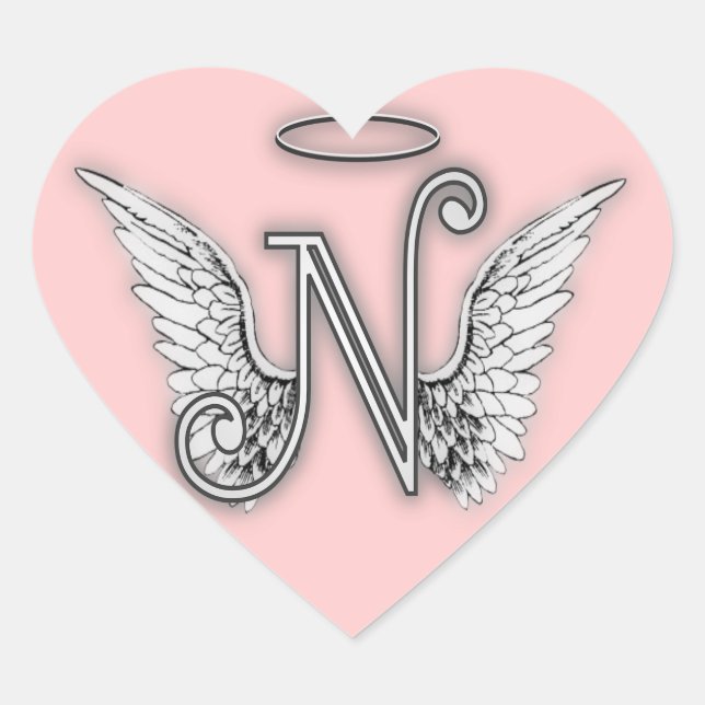 Heart Angel Wings Monogram Heart Sticker (Front)