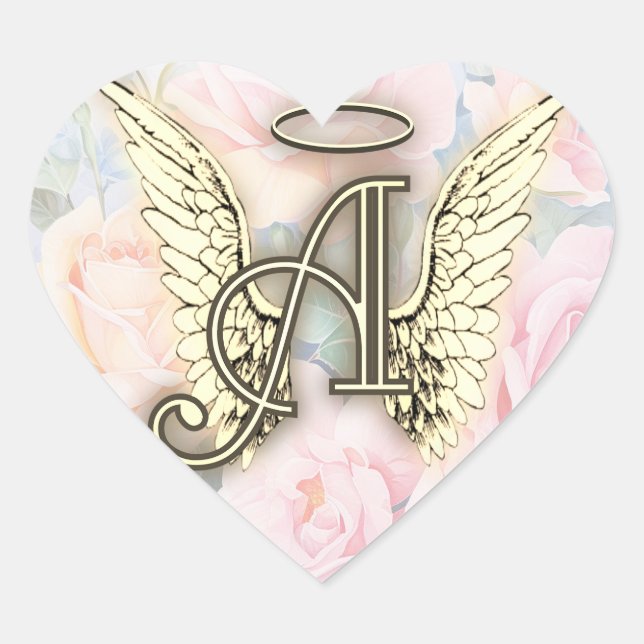 Heart Angel Wings Monogram Sticker (Front)