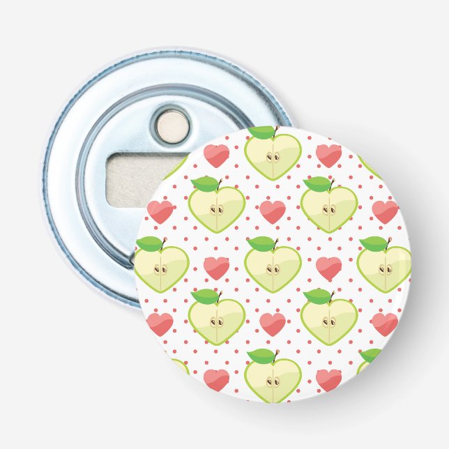 Heart Apples with Pink Polka Dots And Hearts Bottle Opener (Front)