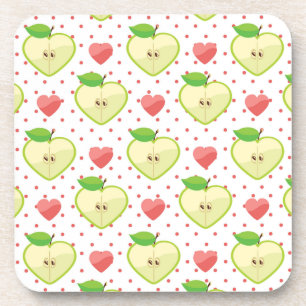 Heart Apples with Pink Polka Dots And Hearts Coaster