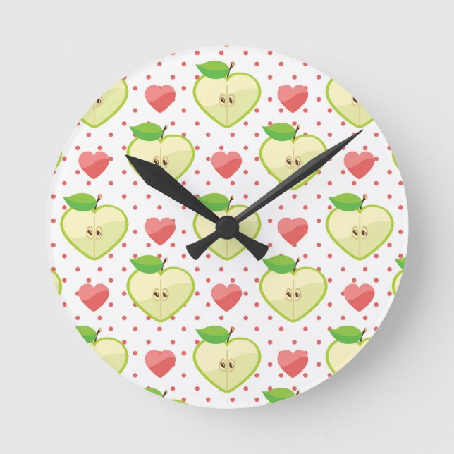 Heart Apples with Pink Polka Dots And Hearts Round Clock (Front)