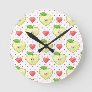 Heart Apples with Pink Polka Dots And Hearts Round Clock