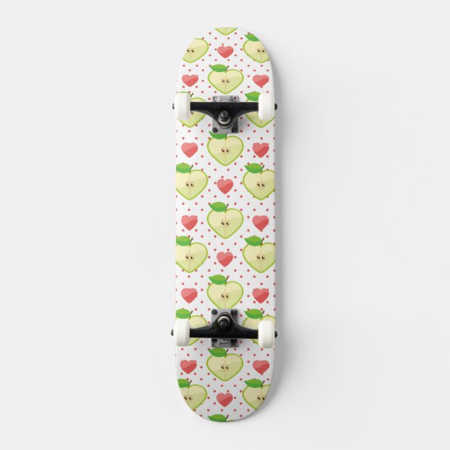 Heart Apples with Pink Polka Dots And Hearts Skateboard (Front)