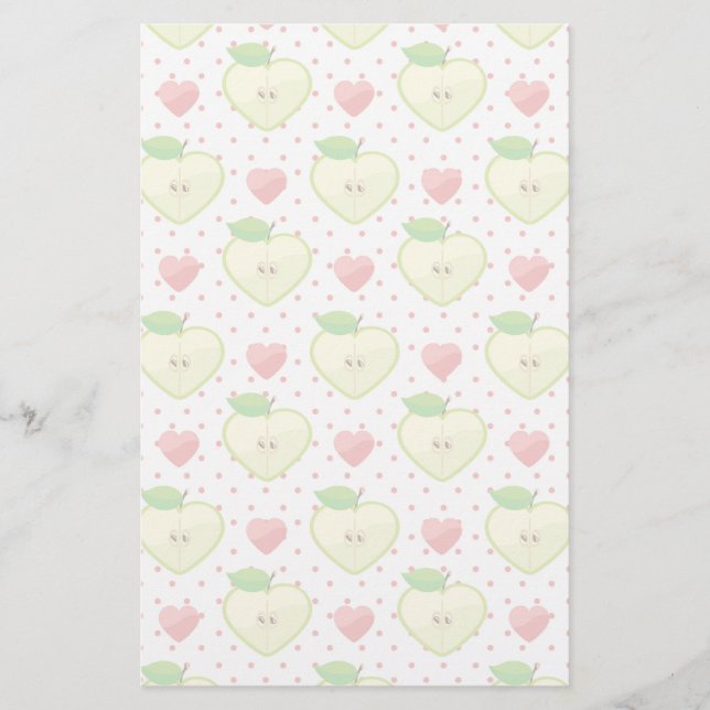 Heart Apples with Pink Polka Dots And Hearts Stationery (Front)