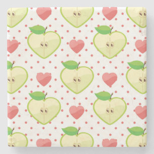 Heart Apples with Pink Polka Dots And Hearts Stone Coaster