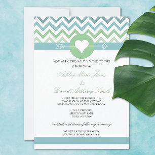 Heart Arrow Chevron Beach Wedding Invitation