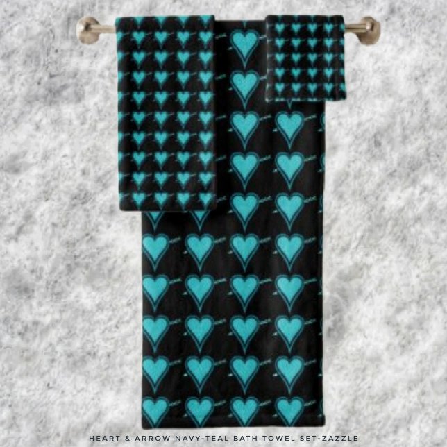 Heart & Arrow- Navy Teal  Bath Towel Set (Creator Uploaded)
