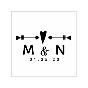 Heart Arrows Couples Name Wedding Logo Self-inking Stamp