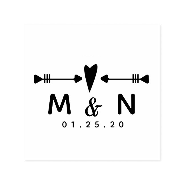 Heart Arrows Couples Name Wedding Logo Self-inking Stamp (Design)