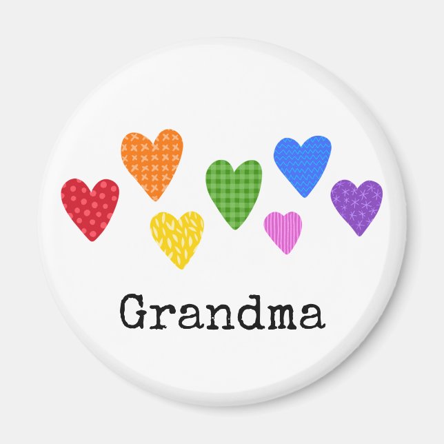 Heart Art Grandparent Name Kids Rainbow Colours Fu Magnet (Front)
