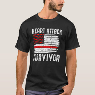 Heart Attack Survivor Vintage American Flag Red T-Shirt