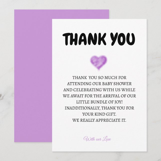 Heart Baby Shower Thank You Card (Front/Back)