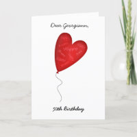 Heart Balloon 50th or Any Year Birthday Greeting
