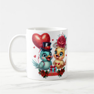 Heart Balloon and Rose Magic: A Feathered Romance, Coffee Mug