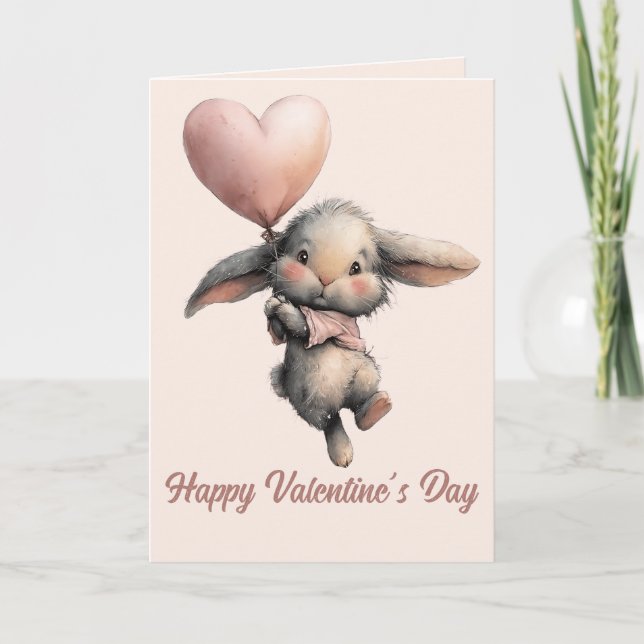 Heart Balloon Bunny for Valentines Card (Front)