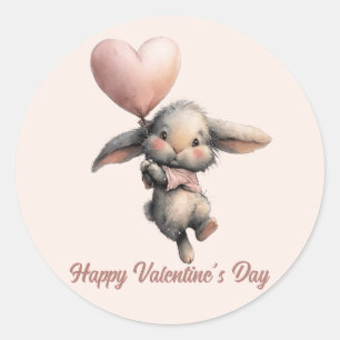 Heart Balloon Bunny for Valentines Classic Round Sticker