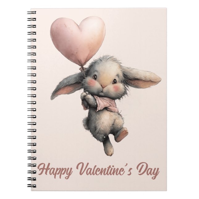 Heart Balloon Bunny for Valentines Notebook (Front)