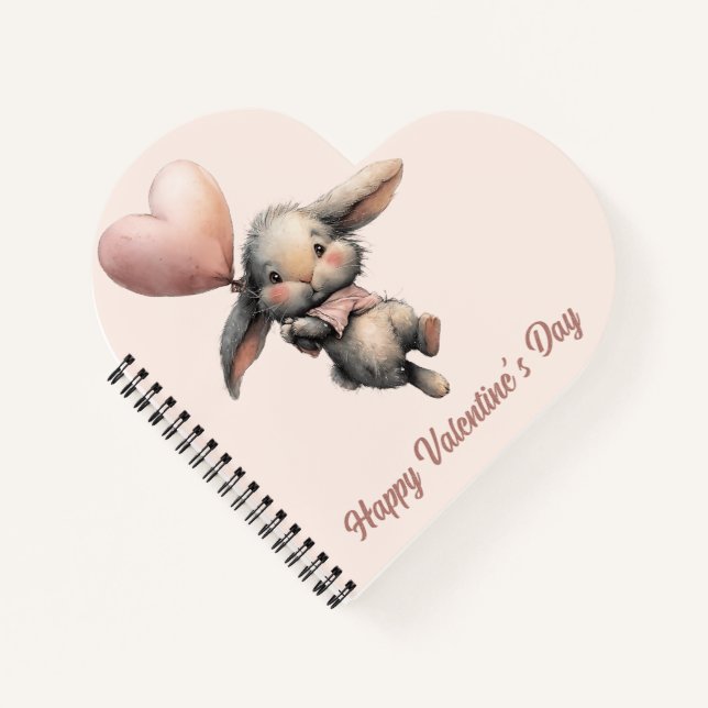 Heart Balloon Bunny for Valentines Notebook (Front)