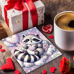 Heart Balloon Cookie Raccoon Valentines Card