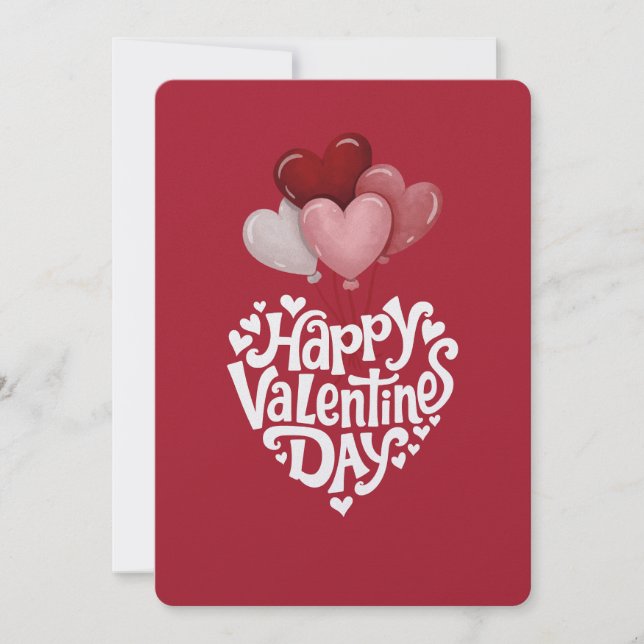 Heart Balloon Heart Script Happy Valentine's Day Holiday Card (Front)