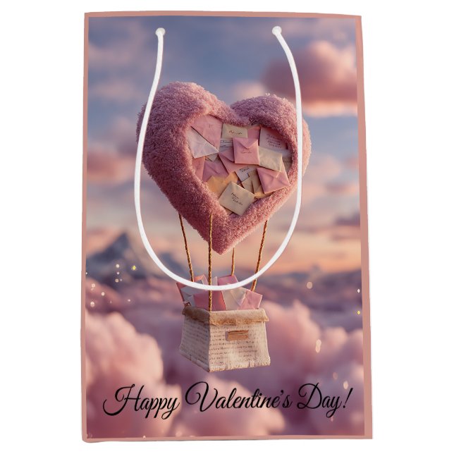 Heart Balloon of Love Letters Design Postcard Medium Gift Bag (Front)