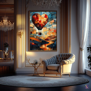 Heart Balloon Over a Serene Landscape Poster