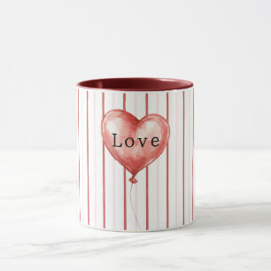 Heart Balloon Red Pink White Stripes Mug
