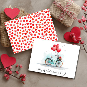 Heart Balloons & Bike Valentine's Day Holiday Card