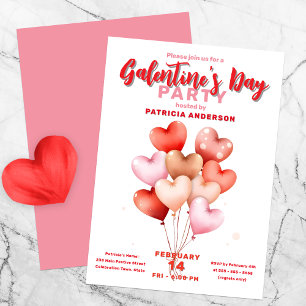 Heart Balloons Galentine's Day Party Celebration Invitation
