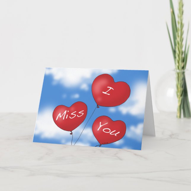 Heart balloons I miss you Holiday Card (Front)