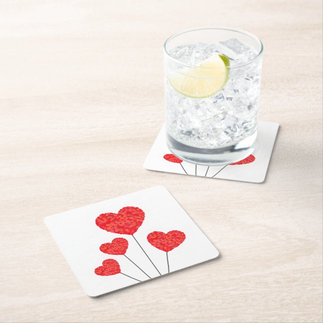 Heart Balloons Illustration Design Square Paper Coaster (Insitu)