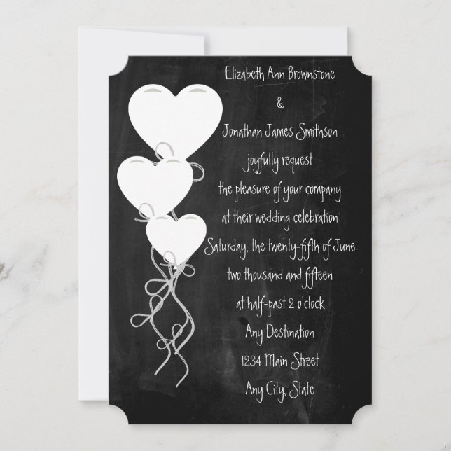 Heart Balloons on a Chalkboard Wedding Invitation (Front)