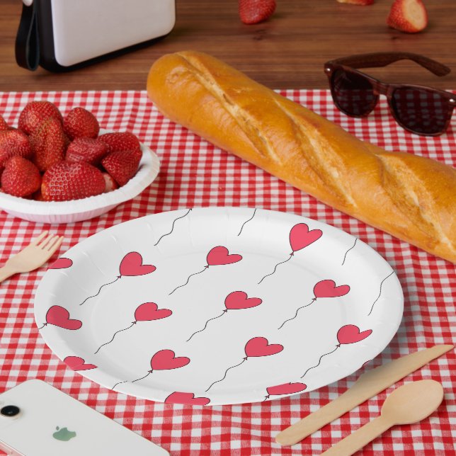 Heart Balloons Paper Plate (Picnic)