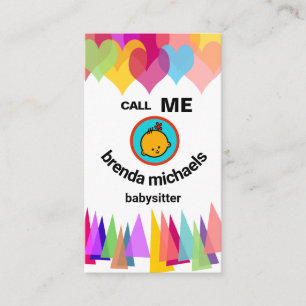 Heart Balloons Party Hats Smiling Babysitter Business Card