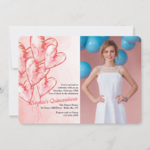 Heart Balloons Quinceañera Invitation