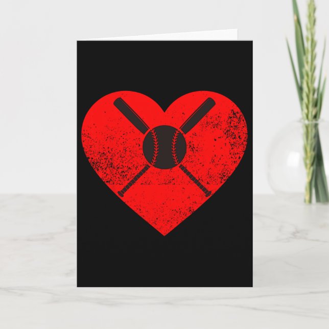 Heart Baseball Valentine Happy Sport Valentines Da Card (Front)