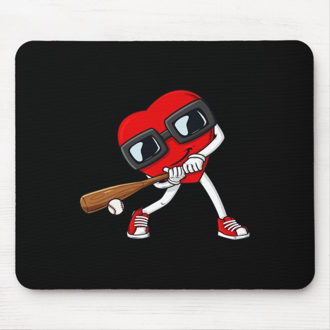 Heart Baseball Valentines Day Fun Boys Girls Kids  Mouse Pad (Front)